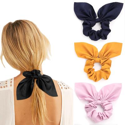 China Hair Decoration Solid Color Satin Hair Scrunchies Rabbit Ears Headband Flames Large Intestine Hair Ties and Ring for sale