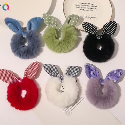 China Hair Ties and Hair Decoration Imitation Rabbit Fur Rabbit Ears Hair Ring Cute Statistical Large Intestine Hair Ring for sale