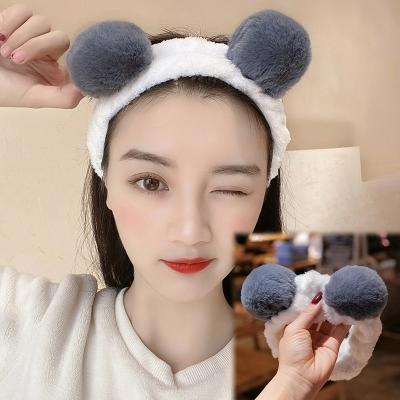 China Cute Fashionable Korean Style Rabbit Ears Flannel Headband Face Wash Hits Headband Girl Animal Deer Ear And Fluffy Headband for sale