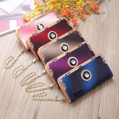 China Rainbow Gradient Patent Ladies Wallet Waterproof Smart Leather Women's Long Coin Purse Mobile Phone Bag Clutch Bag for sale