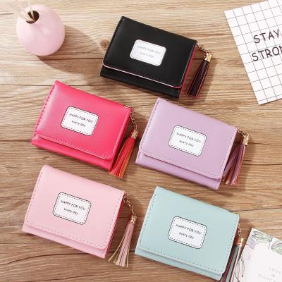 China New Waterproof Korean Short Tassel Ladies Wallet Card Case Triple Dangling Coin Purse for sale