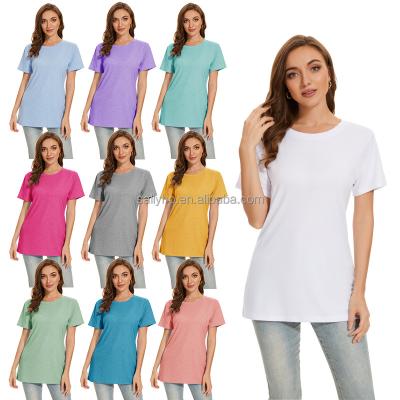 China Anti-wrinkle Wholesale women's O-neck T-shirts Top Comfortable casual short sleeved shirt Customized printed plain color women's T-shirts for sale