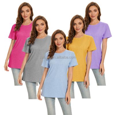 China Anti-wrinkle Women's O-neck T-shirt Comfortable casual plain spandex short sleeved shirt Custom printed wholesale solid color women's T-shirt for sale