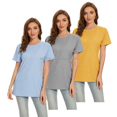 China Anti-wrinkle Wholesale Women's O-neck T-shirts Breathable and versatile short sleeved shirts Customized printed solid color women's T-shirts for sale