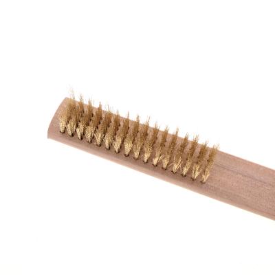 China Easily Cleaned Wood Handle Copper Wire Wire Brush Rust Cleaning Needle Copper-Plated Wire Brush Set for sale