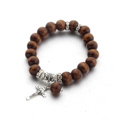 China CLASSIC Custom Latest Design Wood Beads Bracelet Good Quality Personalize Handmade Jewelry Bangle The Cross of Jesus Faith for sale