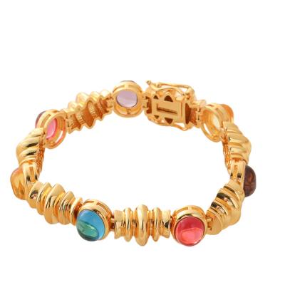 China Vintage Copper Electroplated Genuine Gold Zircon Bracelet Set Colorful Luxury Exaggerated Design for Festival Costume Party Pairing for sale