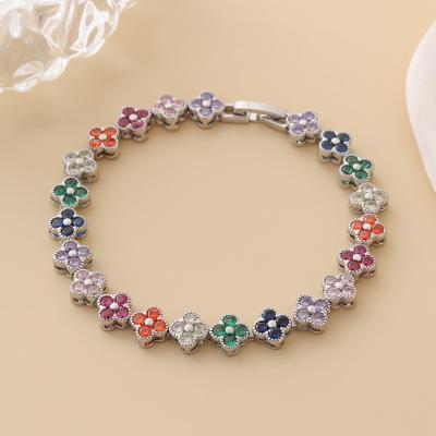 China Vintage Copper Electroplated Genuine Silver Zircon Bracelet Set Luxury Exaggerated Design Colorful High quality versatile clothin for sale