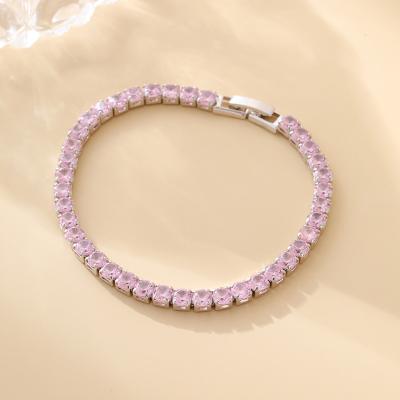 China Vintage Copper Electroplated Genuine pink Zircon Bracelet Set Luxury Exaggerated Design Colorful High quality versatile clothin for sale