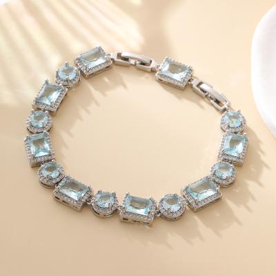 China Vintage Copper Electroplated GenuineBlue Zircon Bracelet Set Luxury Exaggerated Design Colorful Irregular Clear and transparent feeling for sale