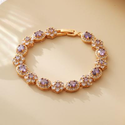 China Vintage Copper Electroplated Genuine ColrrfulZircon Bracelet Set Luxury Exaggerated Design Irregular Clear and transparent feeling for sale