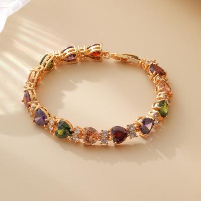 China Vintage Copper Electroplated Genuine ColrrfulZircon Bracelet Set Luxury Exaggerated Design Irregular Clear and transparent feeling for sale