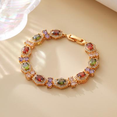 China Vintage Copper Electroplated Genuine ColrrfulZircon Bracelet Set Luxury Exaggerated Design Heterogeneous zircon with multiple colors for sale