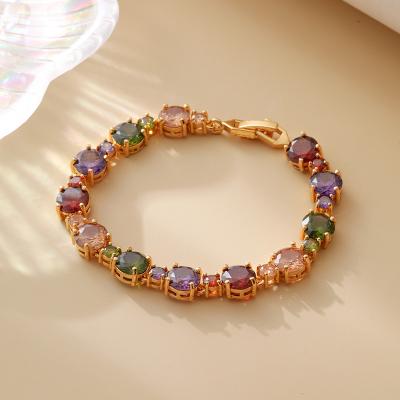 China Vintage Copper Electroplated Genuine yellowZircon Bracelet Set Luxury Exaggerated Design Heterogeneous zircon with multiple colors for sale