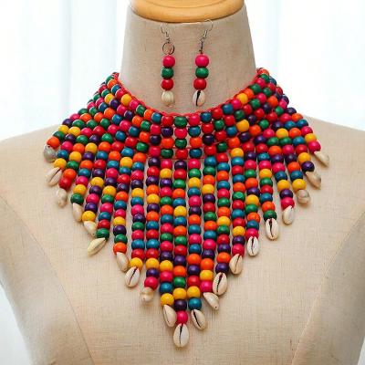 China CLASSIC Bohemian Style Wooden Beads Jewelry Set for Women Designer Diamond-Stone Necklace and Earrings for Wedding and Engagement for sale