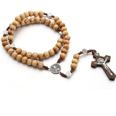 China CLASSIC Wholesale Cheap Handmade Wooden Rosary Cross Christian Catholic Rosary Chain Necklace Prayer Beads for sale