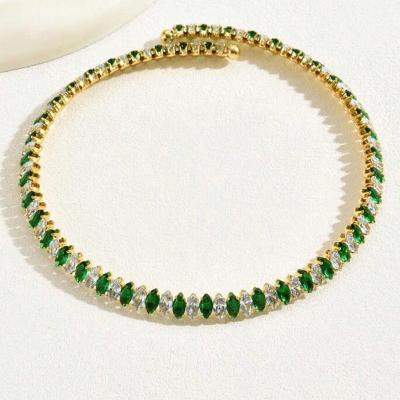 China CLASSIC New Full Row Diamond Necklace Ornament Collar Japanese and Korean Horse Eye Bracelet Fashionable Green and White Micro Set for sale