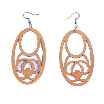 China TRENDY Customizable Wooden Drop Earrings for Women Elliptical Design Made from Main Material Wood for Fashion Jewelry for sale