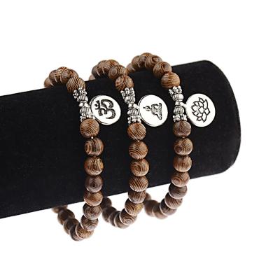 China TRENDY Hot Sale 10mm Trendy Wood Bead Bracelet Natural Sandalwood Buddhist Buddha and Viburnum Charms Prayer Rosary Jewelry for sale