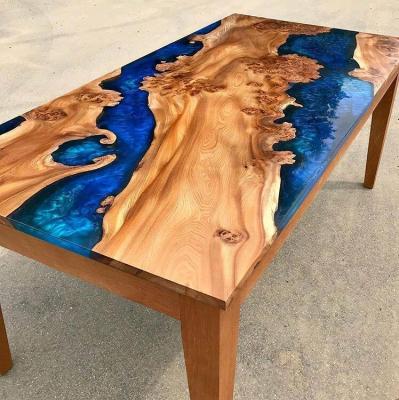 China Customized indoor villa coffee table home furniture epoxy resin wood table adjustable (height) for sale