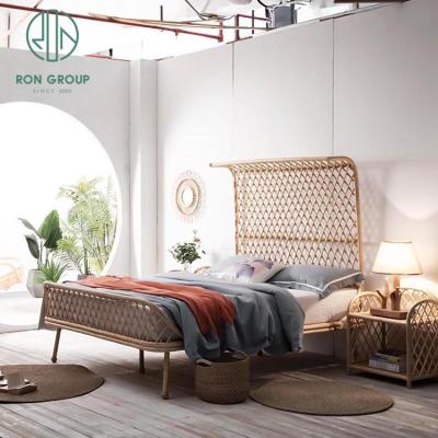 China Modern Imported Rattan Bed Customized Indonesia French Rattan Lounge Chair Garden Rattan Coffee Table for sale