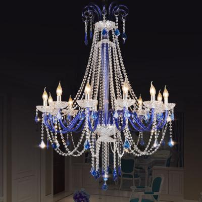 China Residential Modern Luxury Blue Glass Living Room Crystal Chandelier For Hotel for sale