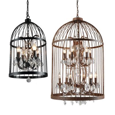 China Birdcage Modern Rustic Candle Rust Restaurant Vintage Lamp Industrial Cage Hanging Pendant Light for sale