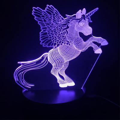 China Modern Kids Room Decor LED Kids Gifts Acrylic Remote Control Color Changing Illusion Unicorn 3d Night Light White for sale