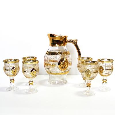 China Middle East Gold Glass Style Electroplate Drinking Glass Water Jug 7PCS Set For Home Decoration à venda