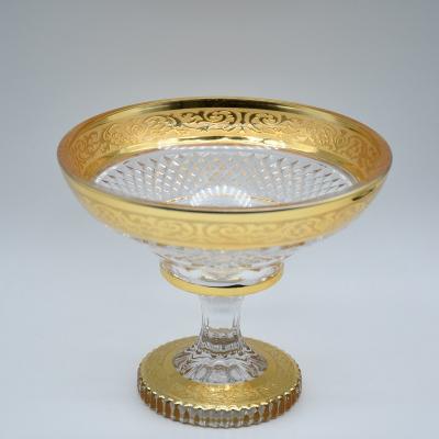 Κίνα Wholesale Viable Vintage Uzbekistan Bohemia Style Gold Plating Dessert Stand Middle East Tajik Glass Fruit Bowl Model προς πώληση