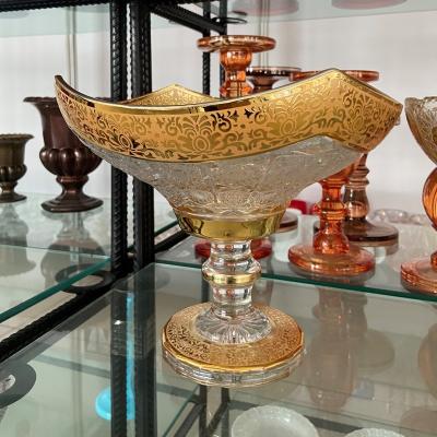 Chine Viable Manufacturer New Design Uzbek Bohemia Tajik Kyrgyz Glass Fruit Bowl Candy Cup Style Gold Plating Dessert Holder Model à vendre