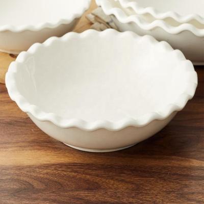 Cina Large white porcelain tableware lace viable ceramic side salad / pasta bowl for restaurant and hotel in vendita