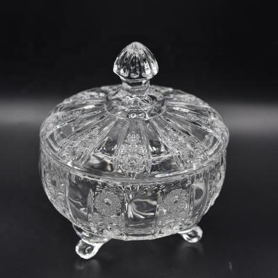 China Hot Selling Wholesale Steamable Pedestal Crystal Glass Sugar Candy Bowl / Jar With Lid en venta