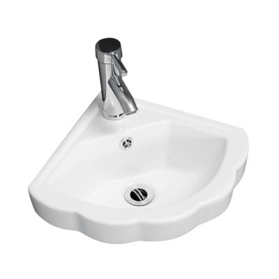 China Modern Bathroom Design Ceramic Wall Hung Flower Small Corner Wash Basin for sale