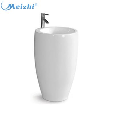 China Modern Hot Selling White Ceramic Pedestal Wash Basin One Piece Sink for sale