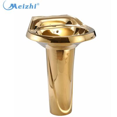 China Luxury Mid Century Bathroom Gold Color Hand Sink With Pedestal for sale