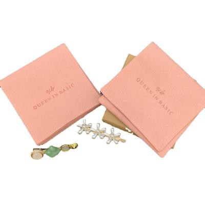 China With divider and strings in stock luxury gift suede microfiber jewelry packaging pouch, custom logo envelope dust bag for sale