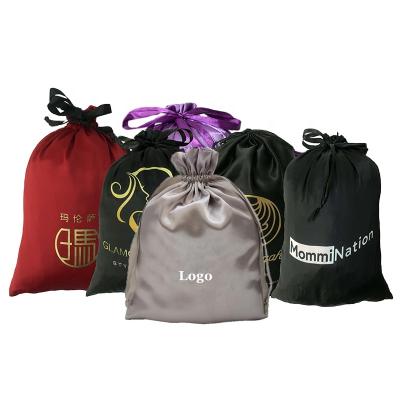 China Large Recyclable Dustproof Wig Hair Bundles Satin Drawstring Bag With Custom Logo for sale