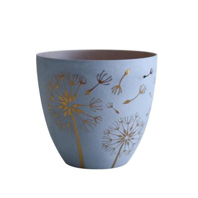 China Eco-friendly Wholesale Ceramic Candle Holder For Table Wedding Custom Porcelain Dandelion Pattern Candle Cup for sale