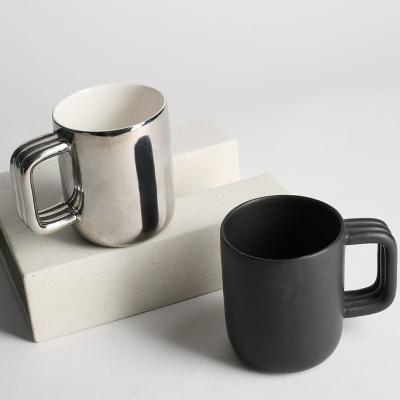 China Viable Factory Wholesale Plating Coffee Ceramic Silver Coffee Mugs Cup Handle Unique Custom Logo Ceramic Coffee Cup Mug for sale