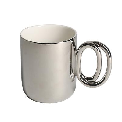 China Viable Factory Wholesale Plating Ceramic Silver Coffee Mugs Cup Handle Unique Custom Logo Coffee Mug Ceramic Mug for sale