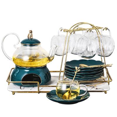 China 6 Coffee Set Nordic Lightweight Luxury Cups Viable With Tray Glass Teapot And Cups Coffee Cup With Dish for sale