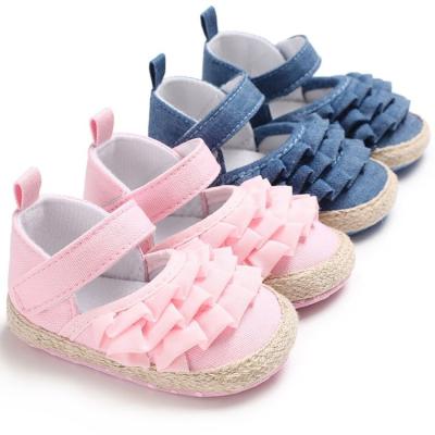 China Deodorization Summer Newborn Infant Baby New Soft Soled Toddler First Walking Anti Slip Shoes Crib Ruffled Prewalker for sale