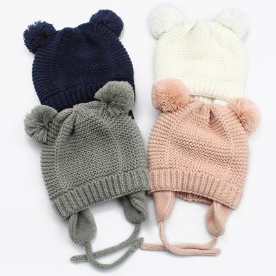 China Winter Knitted Baby Beanie Hat Newborn Baby Boy Girl Warm Hat Striped For Infant Beanie Cap Hat Kids Pompom Toddler Beanie for sale