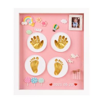 China 3d Baby Photo Frame Kit Baby Hand and Footprint Kit DIY Air Drying Soft Hand Made Frame Baby Foot Print Hand Clay Baby Gift Keepsake photo for sale