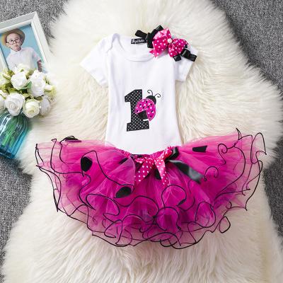 China Breathable 3 Pcs / Set Baby Tutu Skirt Set First 1st Birthday Outfits Headband T-shirt Set Baby Tulle Lace Mesh Newborn Infant Dress for sale