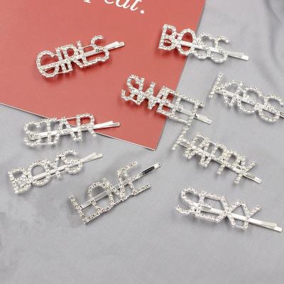 China Shiny Shiny Fashion Letter Hair Pins Crystal Shiny Rhinestones Letters Hair Cut Women Styling Hair Clip Diamond Hair Accessories Tool for sale