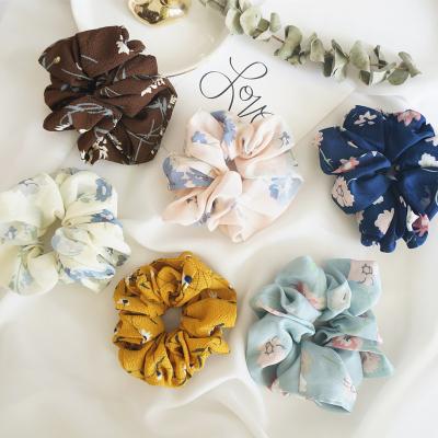 China Fabric Wholesalers Summer Chiffon Flower Pretty Printing Hair Scrunchies Bulk Band For Girls for sale