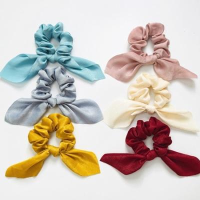 China Simple Satin Flame Hair Ring Tassel Knot Innards Circle Cloth Ring Solid Color Rabbit Ears Headband Satin Headdress for sale