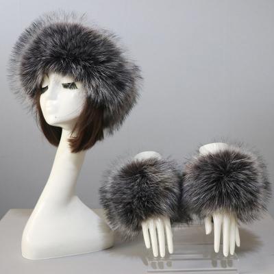 China European and American style wholesale winter faux fox fur warm wide hat with cuff cover for women hair accessories ladies headwraps russian fur hat for sale